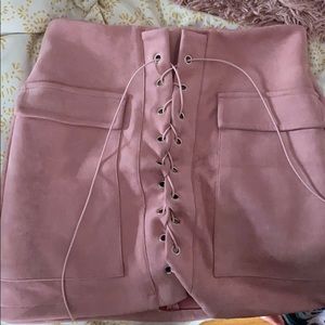 Pink suede lace up mini shirt